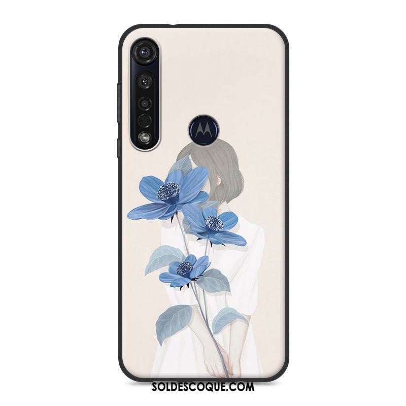 Coque Motorola One Macro Fluide Doux Téléphone Portable Bleu Frais Étui Pas Cher