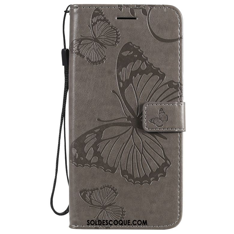 Coque Motorola One Macro Étui En Cuir Violet Téléphone Portable Tout Compris Fleurs De Papillons Pas Cher