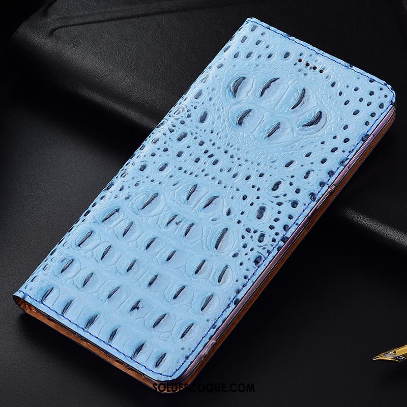 Coque Motorola One Vision Cuir Véritable Étui Crocodile Noir Protection En Vente