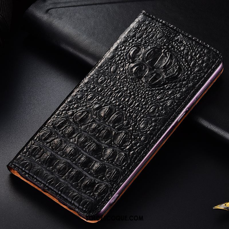 Coque Motorola One Vision Cuir Véritable Étui Crocodile Noir Protection En Vente