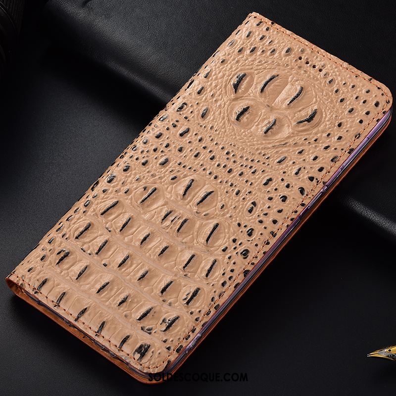 Coque Motorola One Vision Cuir Véritable Étui Crocodile Noir Protection En Vente