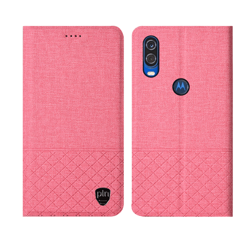 Coque Motorola One Vision Protection Étui Téléphone Portable Étui En Cuir Rose Pas Cher