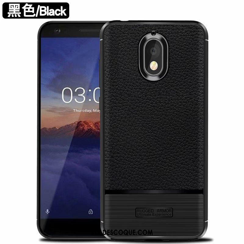 Coque Nokia 3.1 Délavé En Daim Tout Compris Téléphone Portable Litchi Noir Pas Cher