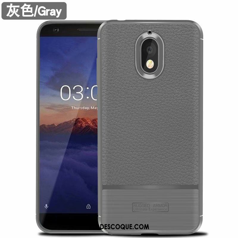 Coque Nokia 3.1 Délavé En Daim Tout Compris Téléphone Portable Litchi Noir Pas Cher