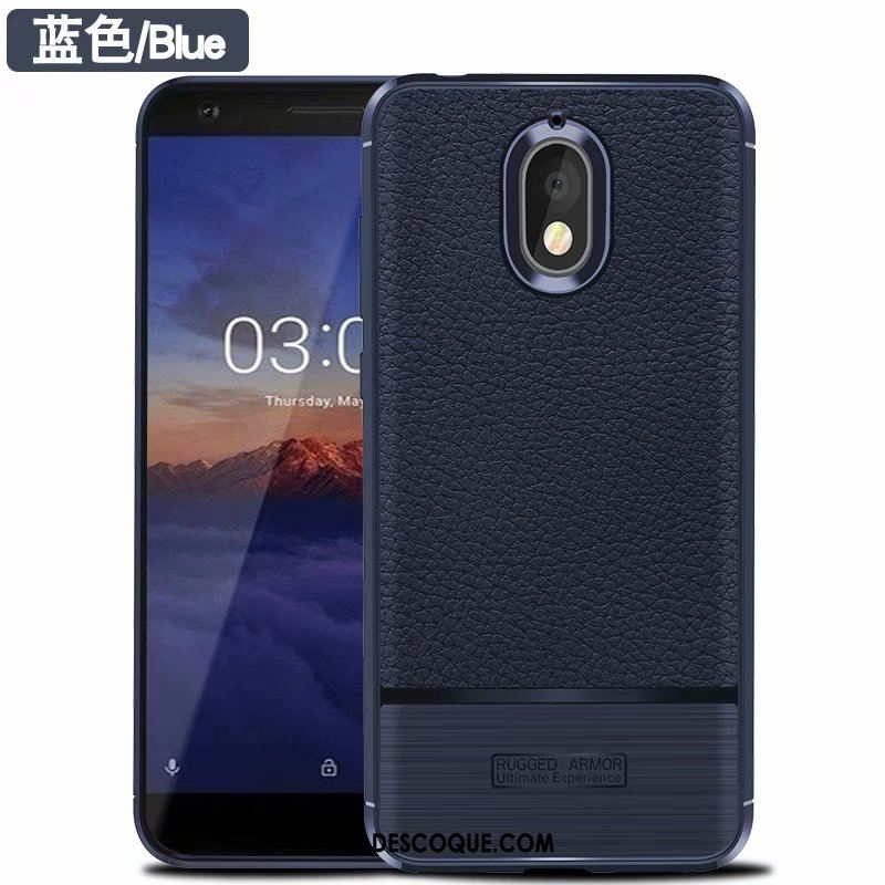 Coque Nokia 3.1 Délavé En Daim Tout Compris Téléphone Portable Litchi Noir Pas Cher