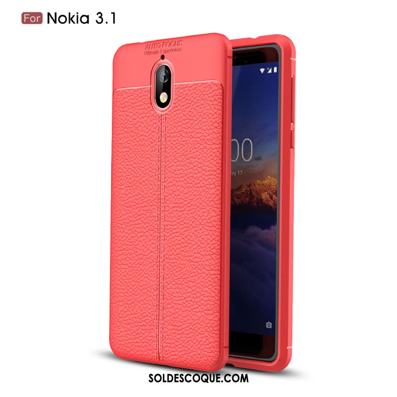 Coque Nokia 3.1 Noir Tout Compris Litchi Téléphone Portable Délavé En Daim Housse Pas Cher