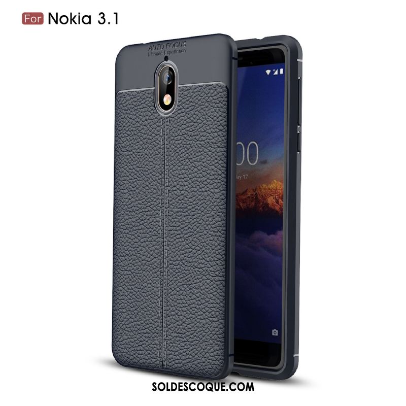 Coque Nokia 3.1 Noir Tout Compris Litchi Téléphone Portable Délavé En Daim Housse Pas Cher