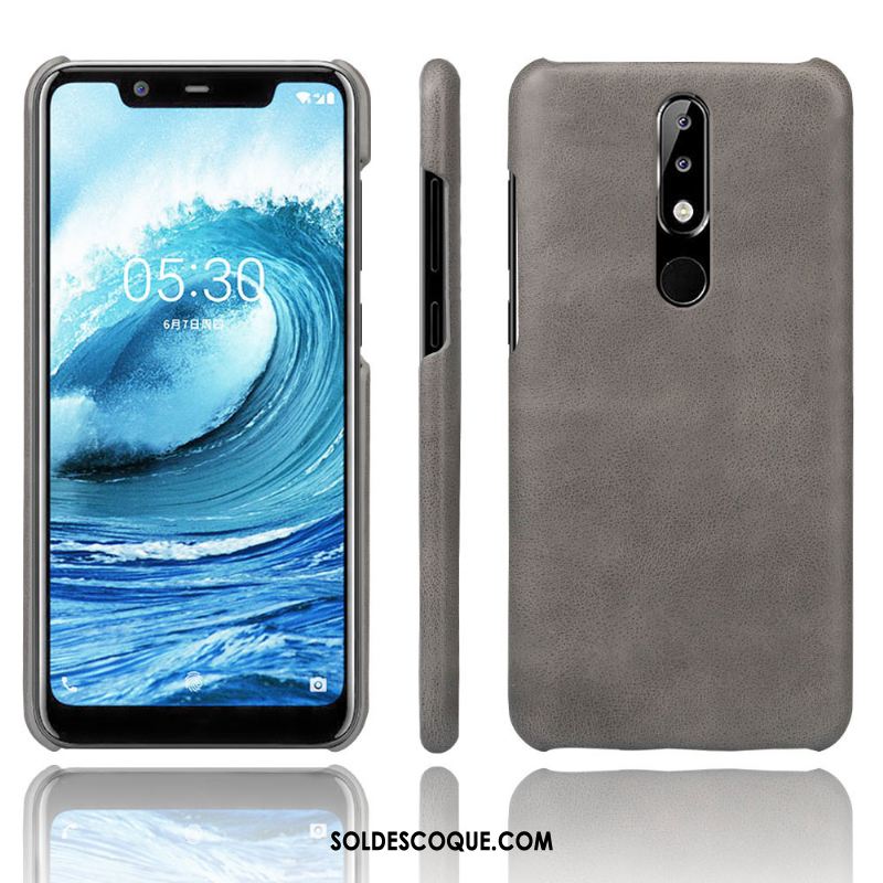 Coque Nokia 5.1 Plus Cuir Foncé Tendance Étui Incassable Pas Cher