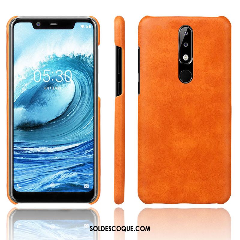 Coque Nokia 5.1 Plus Cuir Foncé Tendance Étui Incassable Pas Cher