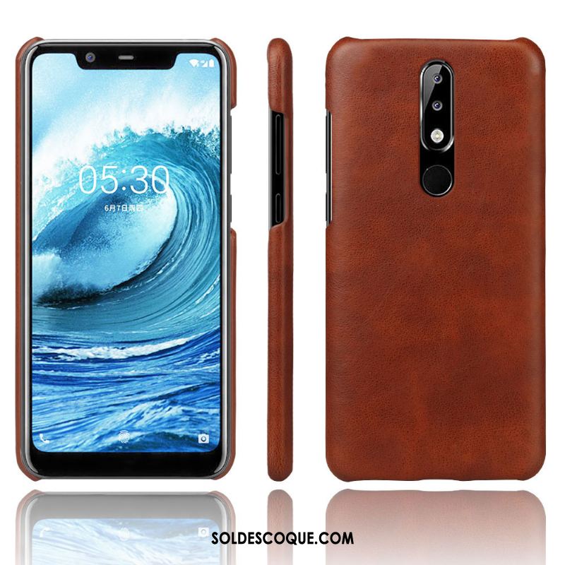 Coque Nokia 5.1 Plus Cuir Foncé Tendance Étui Incassable Pas Cher