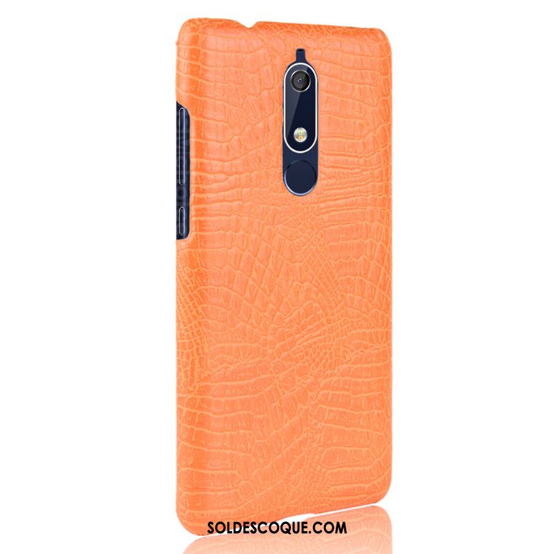 Coque Nokia 5.1 Étui Vintage Noir Crocodile Modèle Simple En Vente