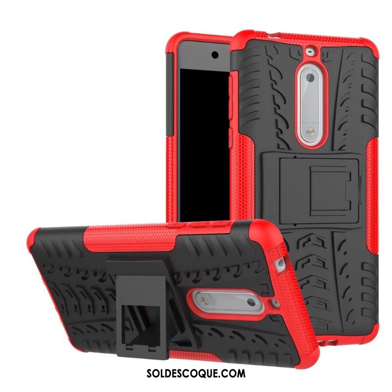 Coque Nokia 5 Incassable Téléphone Portable Support Rouge Modèle Fleurie Pas Cher