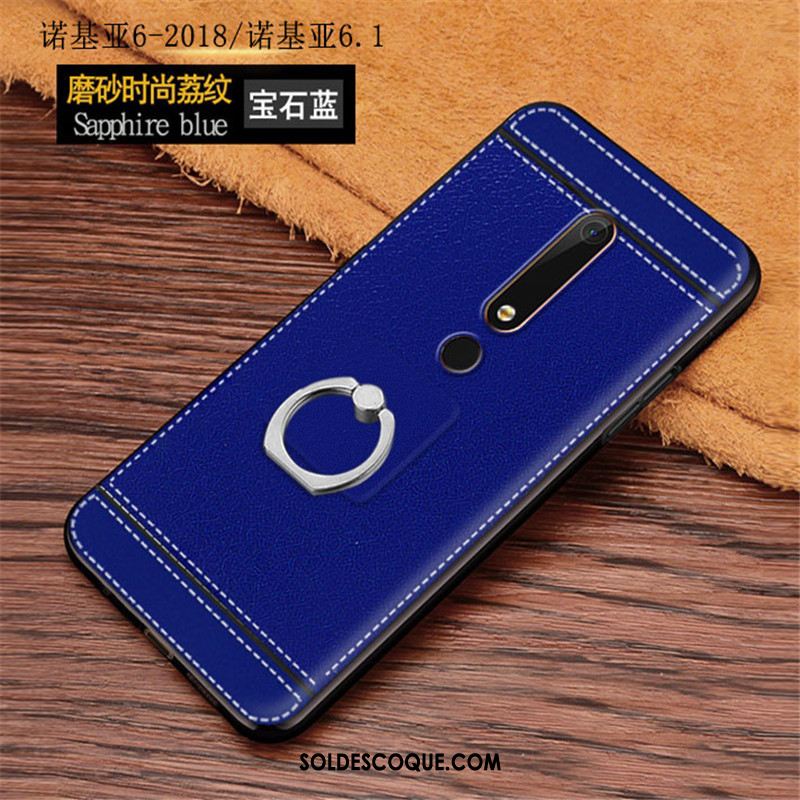 Coque Nokia 6.1 Bleu Incassable Modèle Fleurie Délavé En Daim Tout Compris En Vente