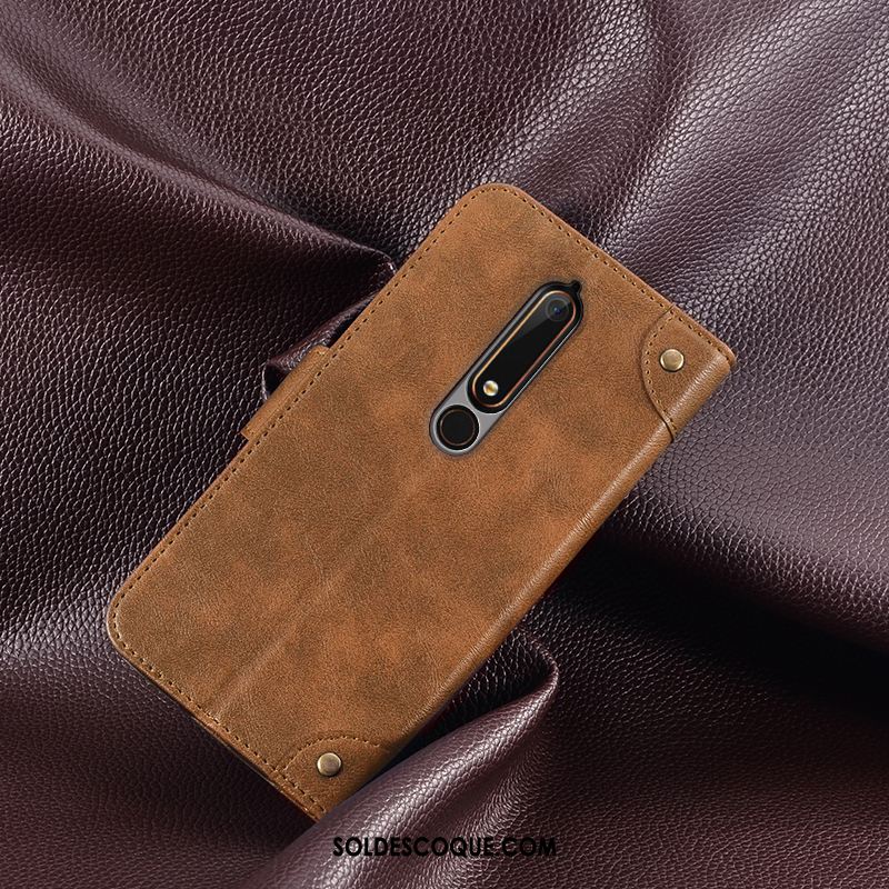 Coque Nokia 6.1 Carte Étui En Cuir Protection Portefeuille Rouge En Vente