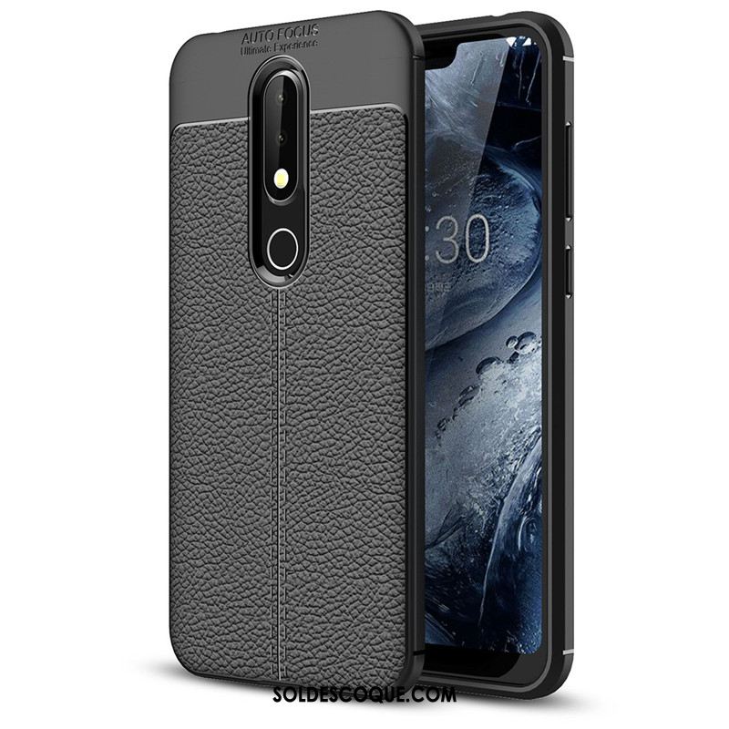 Coque Nokia 6.1 Téléphone Portable Litchi Protection Simple Cuir En Ligne