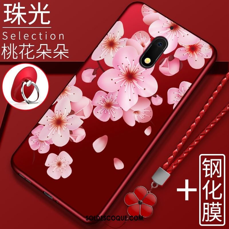 Coque Nokia 6 Tout Compris Incassable Gaufrage Rouge Délavé En Daim Pas Cher