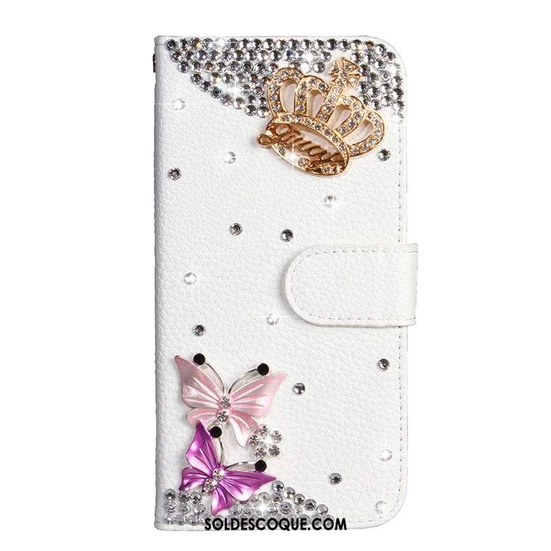 Coque Nokia 7.1 Incruster Strass Étui En Cuir Téléphone Portable Blanc Manuel Pas Cher