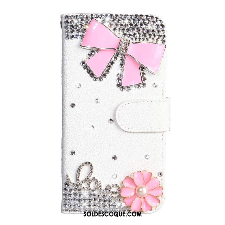 Coque Nokia 7.1 Incruster Strass Étui En Cuir Téléphone Portable Blanc Manuel Pas Cher