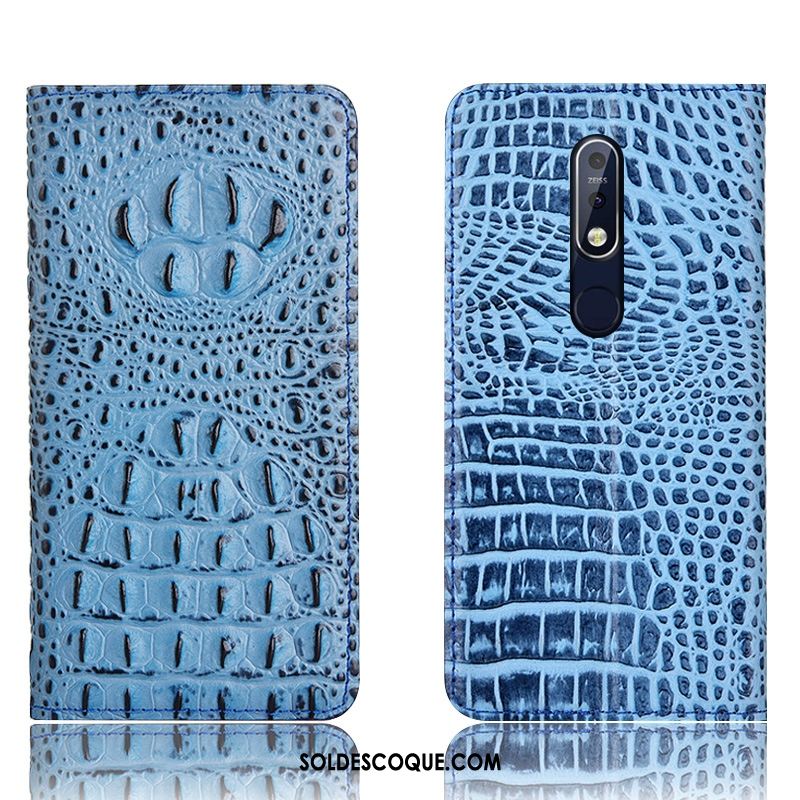 Coque Nokia 7.1 Noir Protection Crocodile Étui En Cuir Tout Compris Pas Cher