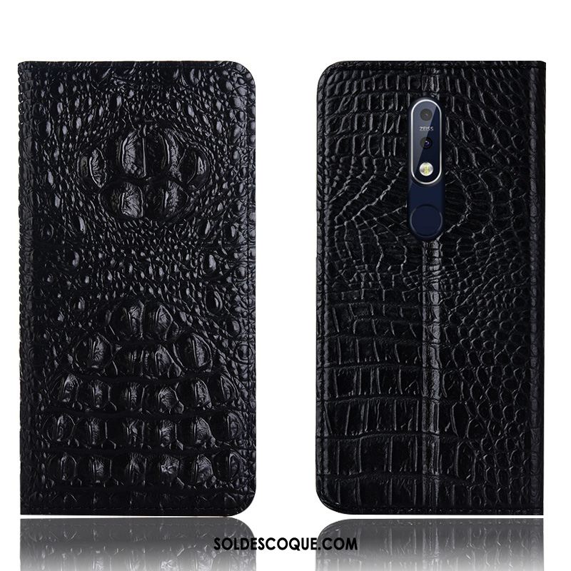 Coque Nokia 7.1 Noir Protection Crocodile Étui En Cuir Tout Compris Pas Cher