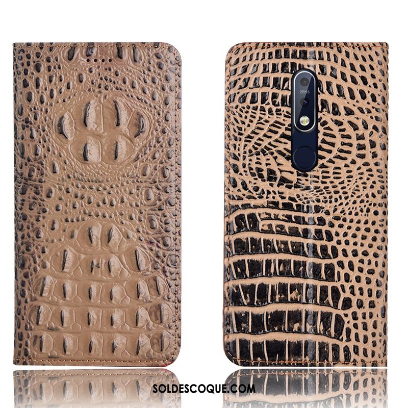 Coque Nokia 7.1 Noir Protection Crocodile Étui En Cuir Tout Compris Pas Cher