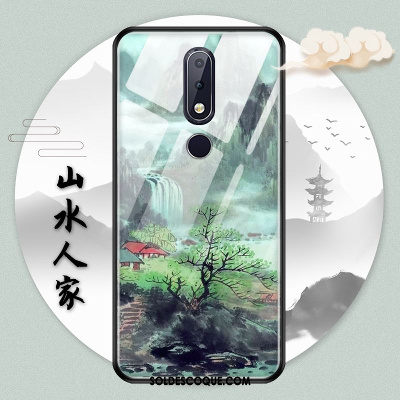 Coque Nokia 7.1 Paysage Style Chinois Protection Verre Vert En Ligne