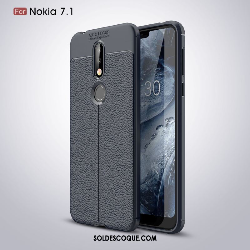 Coque Nokia 7.1 Téléphone Portable Litchi Fluide Doux Gris Antidérapant Pas Cher