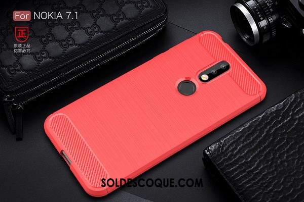 Coque Nokia 7.1 Étui Téléphone Portable Rouge Fluide Doux Tout Compris Pas Cher