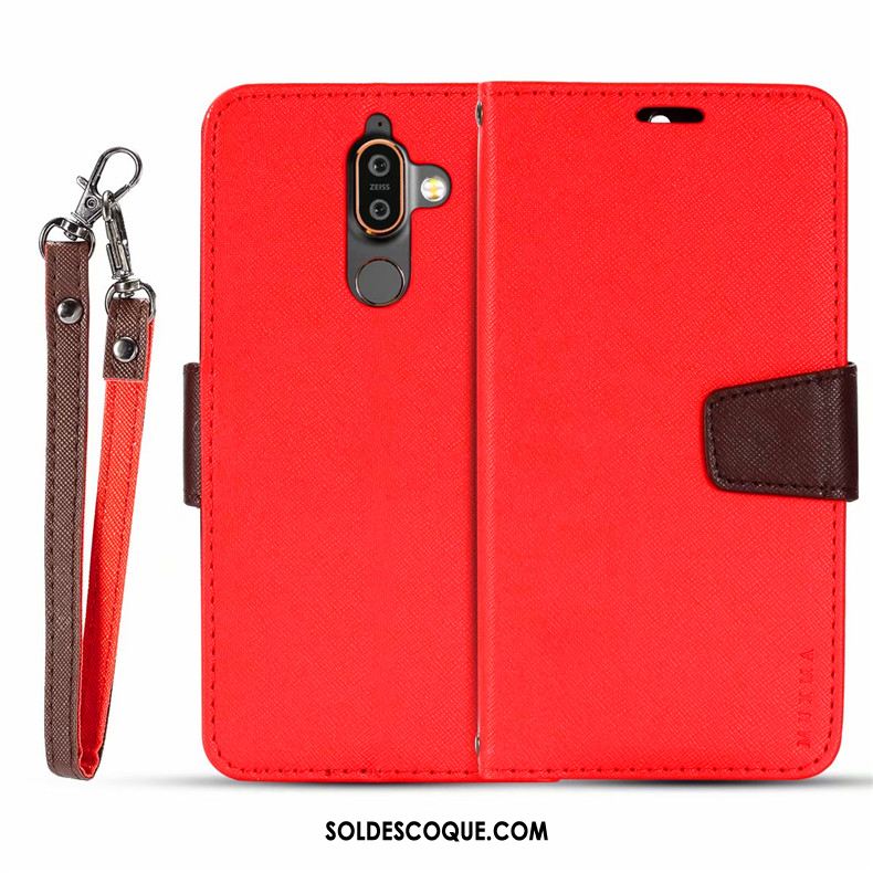 Coque Nokia 7 Plus Pu Étui En Cuir Clamshell Téléphone Portable Rouge Pas Cher