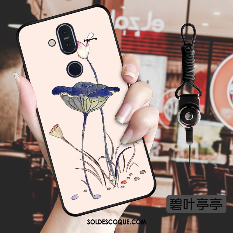 Coque Nokia 8.1 Fleur Rose Style Chinois Téléphone Portable Personnalité Pas Cher