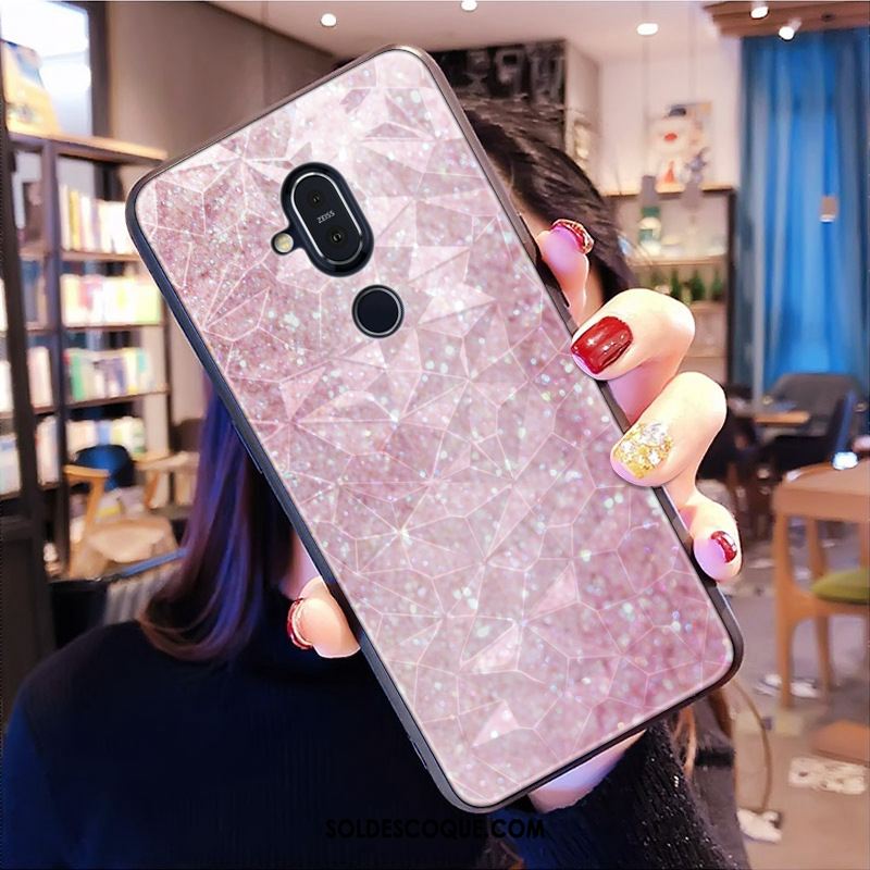 Coque Nokia 8.1 Modèle Fleurie Losange Étui Charmant Violet Pas Cher