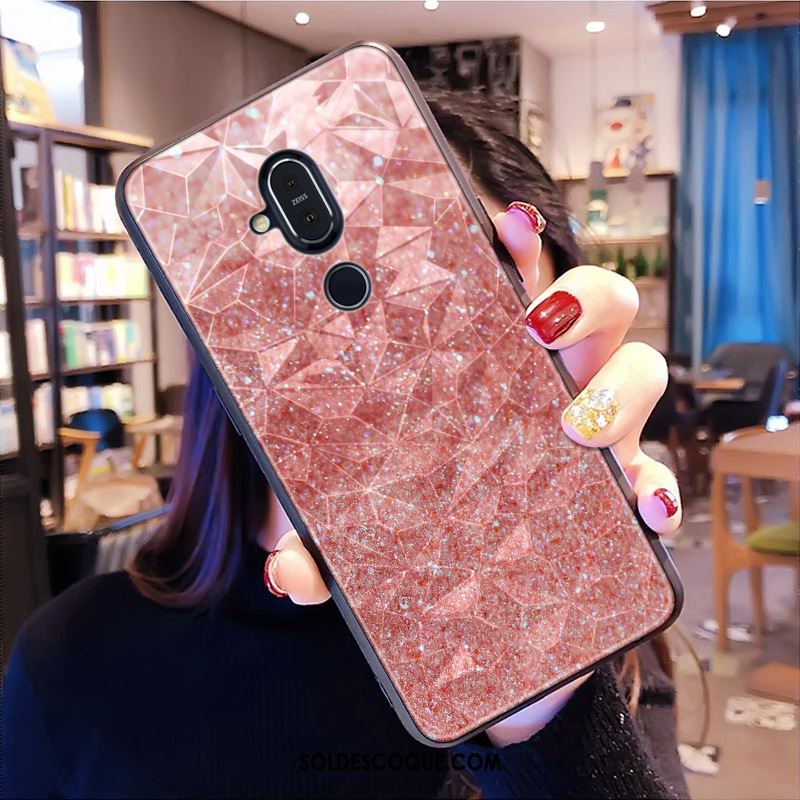 Coque Nokia 8.1 Modèle Fleurie Losange Étui Charmant Violet Pas Cher