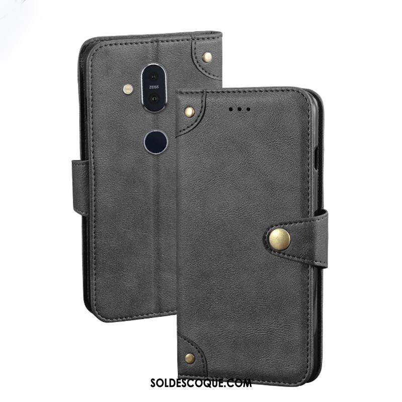 Coque Nokia 8.1 Portefeuille Protection Étui En Cuir Téléphone Portable Vin Rouge Pas Cher