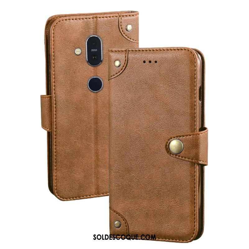 Coque Nokia 8.1 Portefeuille Protection Étui En Cuir Téléphone Portable Vin Rouge Pas Cher