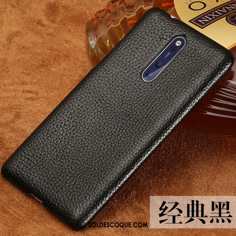 Coque Nokia 8 Noir Cuir Véritable Difficile Tendance Incassable Soldes