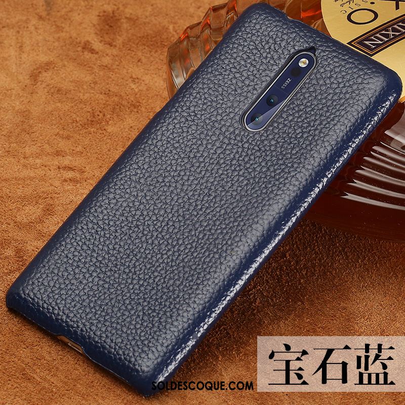 Coque Nokia 8 Noir Cuir Véritable Difficile Tendance Incassable Soldes