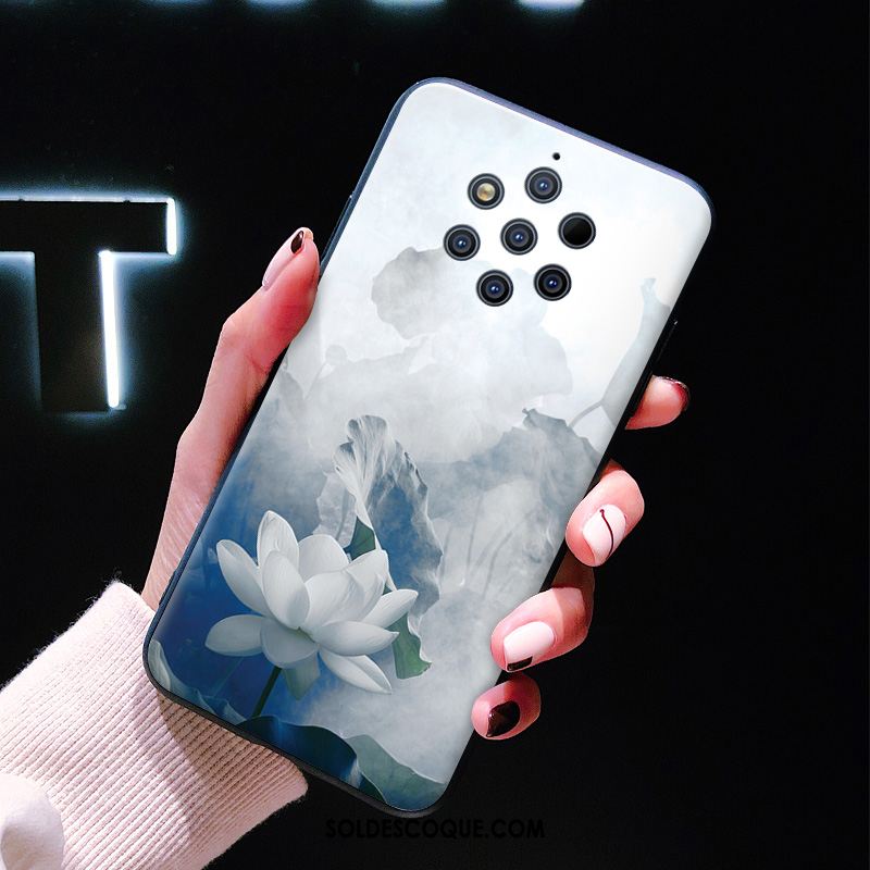 Coque Nokia 9 Pureview Téléphone Portable Fleur Blanc Gaufrage Style Chinois Pas Cher