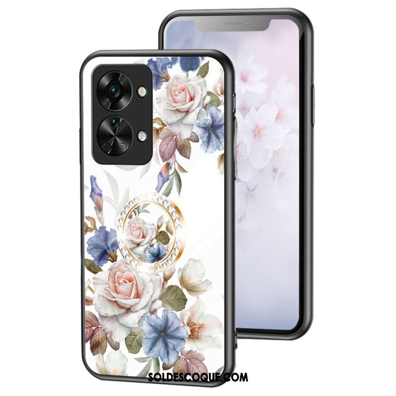 Coque OnePlus Nord 2T 5G Verre Trempé Fleurs Anneau Diamants