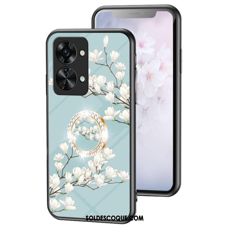 Coque OnePlus Nord 2T 5G Verre Trempé Fleurs Anneau Diamants