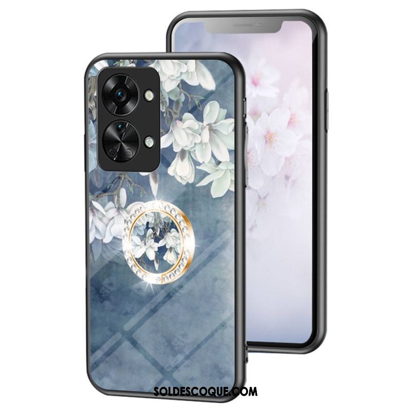 Coque OnePlus Nord 2T 5G Verre Trempé Fleurs Anneau Diamants