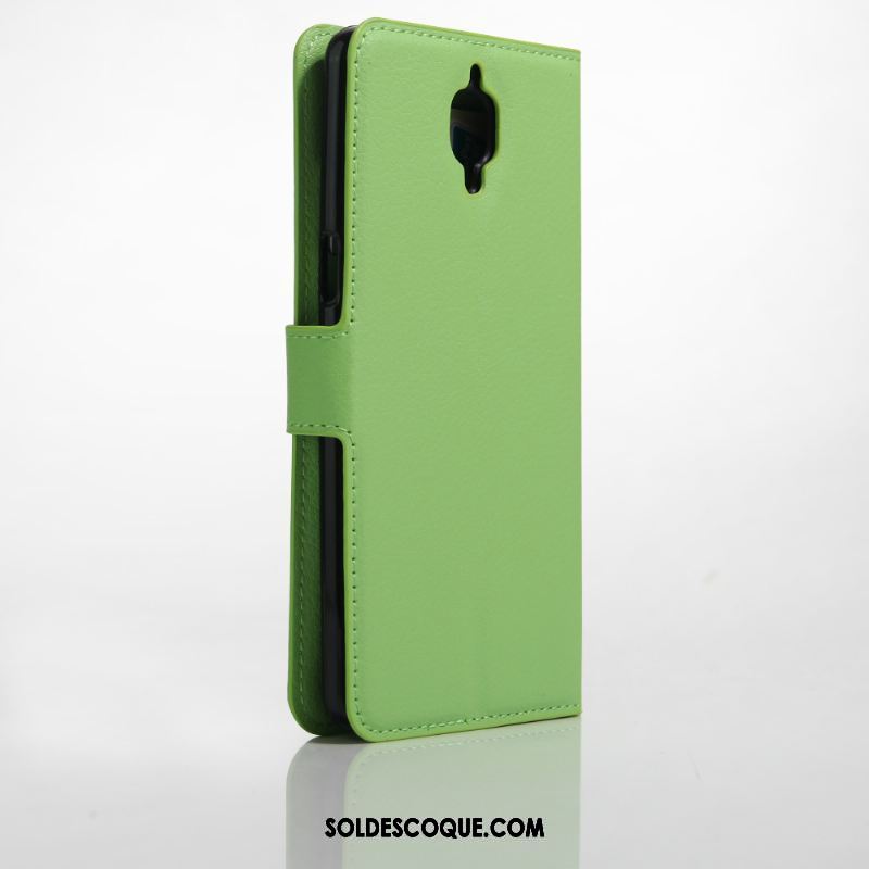 Coque Oneplus 3 Protection Portefeuille Vert Étui En Cuir Support Soldes