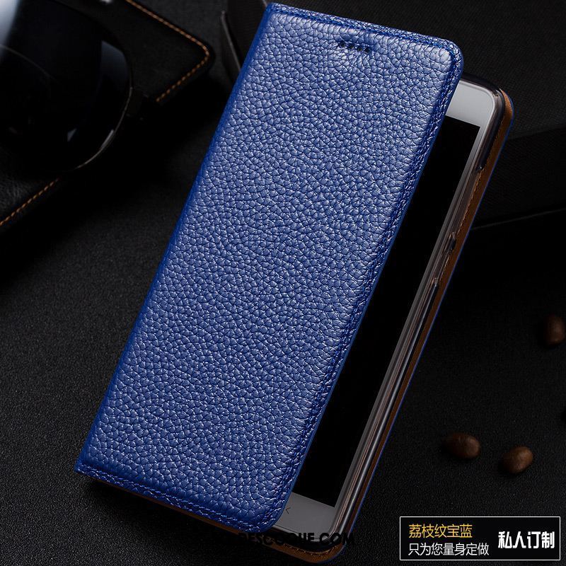 Coque Oneplus 5 Téléphone Portable Bleu Protection Litchi Cuir Véritable Pas Cher