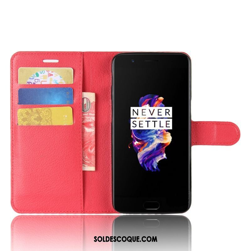 Coque Oneplus 5 Étui Étui En Cuir Téléphone Portable Protection Rouge Pas Cher