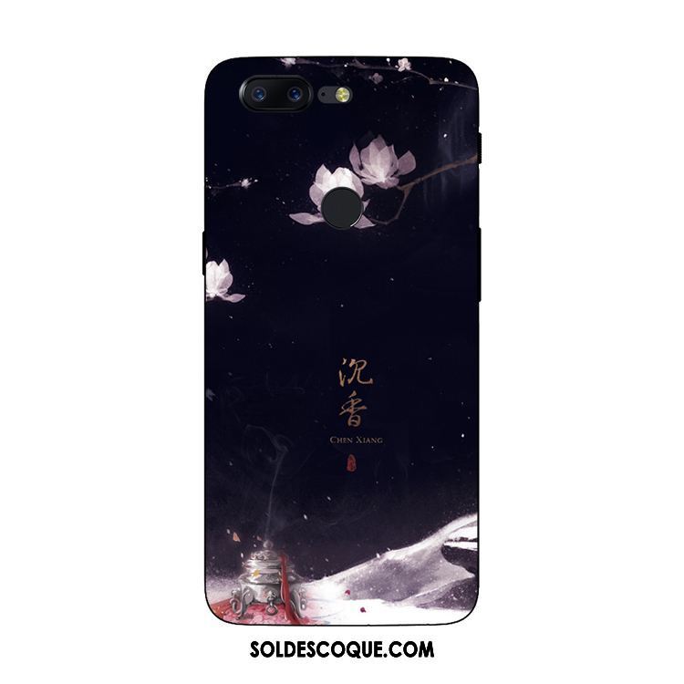 Coque Oneplus 5t Fleur Fluide Doux Délavé En Daim Noir Amoureux Housse Pas Cher