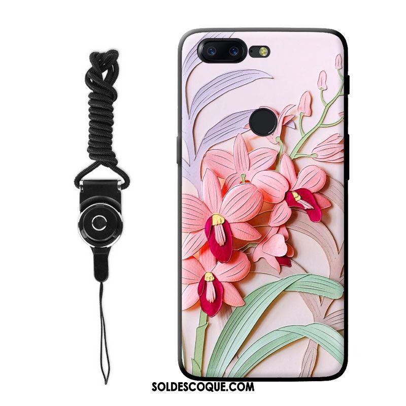 Coque Oneplus 5t Fleur Ornements Suspendus Gaufrage Vert Téléphone Portable En Vente