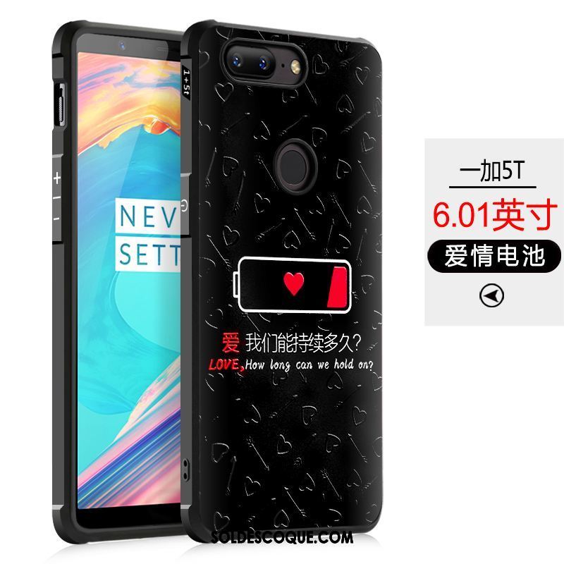 Coque Oneplus 5t Fluide Doux Gaufrage Très Mince Personnalité Noir Housse Pas Cher