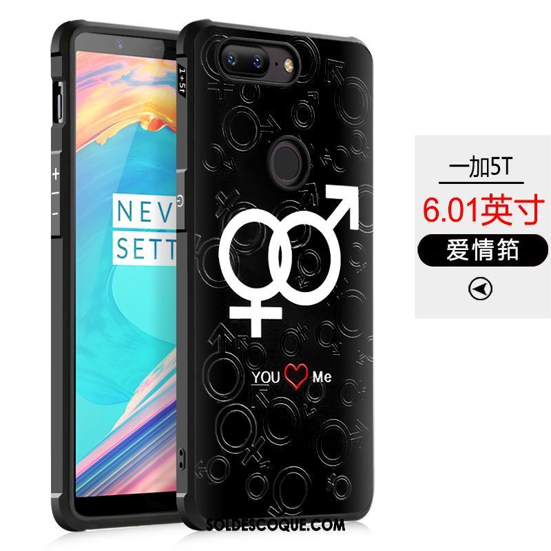 Coque Oneplus 5t Fluide Doux Gaufrage Très Mince Personnalité Noir Housse Pas Cher