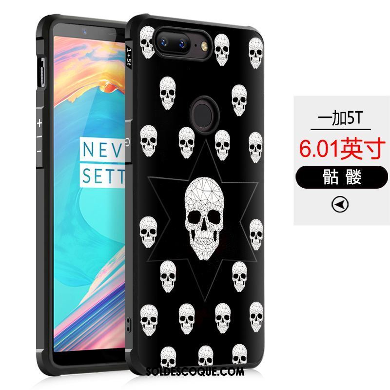 Coque Oneplus 5t Fluide Doux Gaufrage Très Mince Personnalité Noir Housse Pas Cher