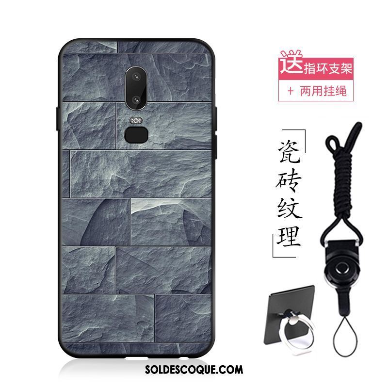 Coque Oneplus 6 Délavé En Daim Grand Noir Vintage Marque De Tendance Pas Cher