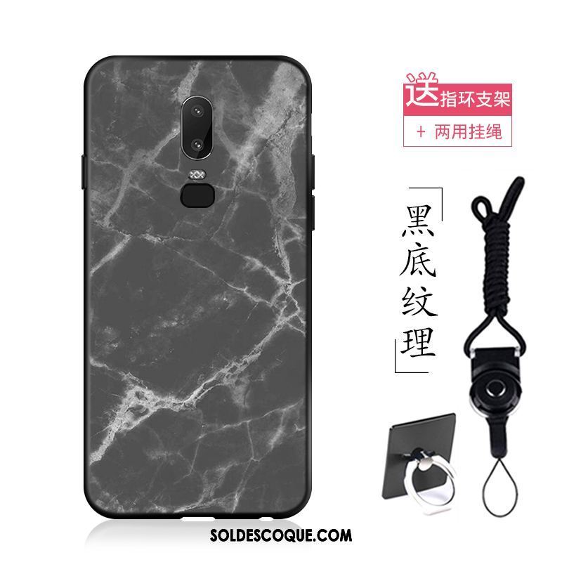 Coque Oneplus 6 Délavé En Daim Grand Noir Vintage Marque De Tendance Pas Cher